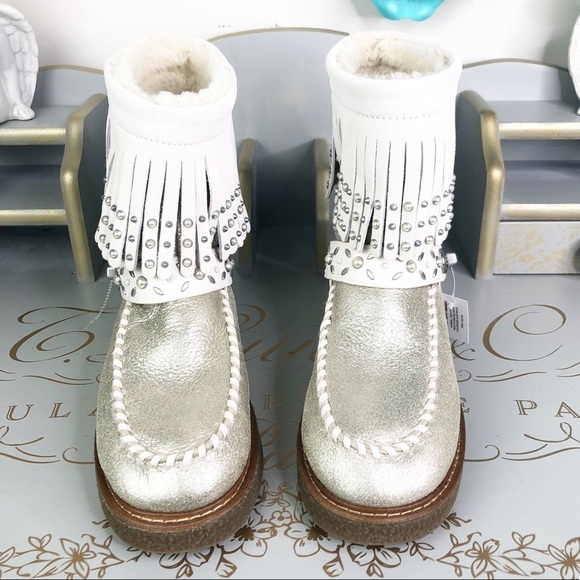 Coach gold metallic leather fringed boots - Picture 5 of 16